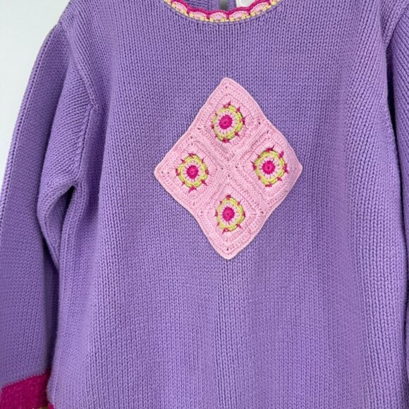 Hanna Andersson Spring Sweater 140 US 10 Purple Pink Crochet Flowers Scallops bo - Picture 4 of 9
